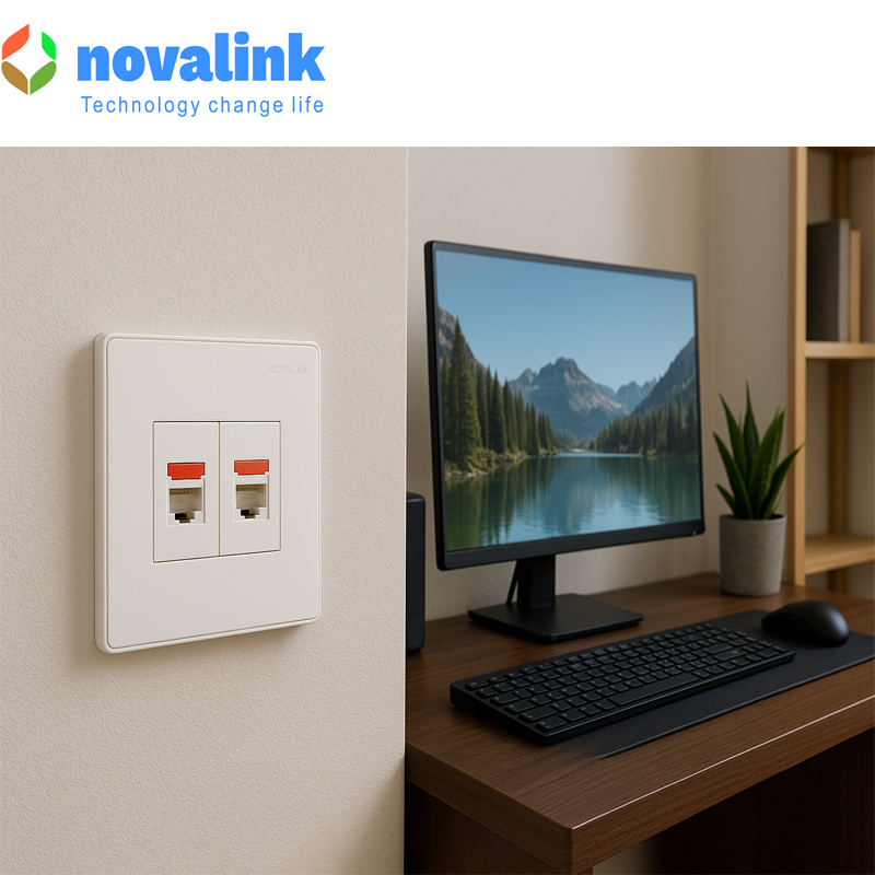 Mặt mạng công tắc ổ cắm 2 cổng hình vuông kích thước 86*86 Mã NV-22002SW chính hãng novalink